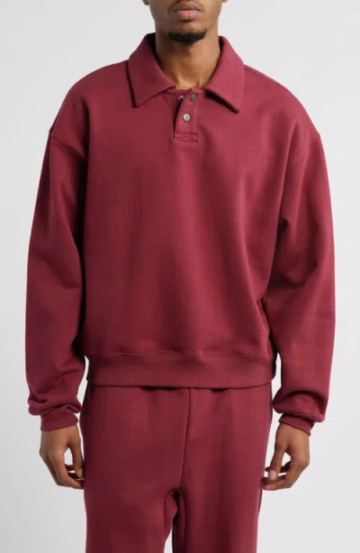 Elwood Heavyweight Fleece Polo Collar Sweatshirt In Burgundy