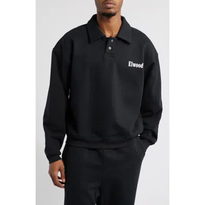 Elwood Heavyweight Fleece Polo Collar Sweatshirt In Coal