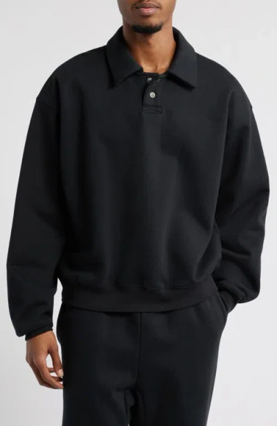 Elwood Heavyweight Fleece Polo Collar Sweatshirt In Coal