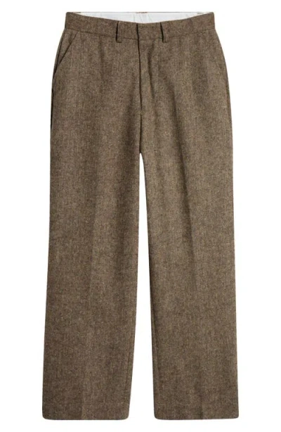 Elwood Herringbone Tweed Wool & Silk Pants In Brown Tweed