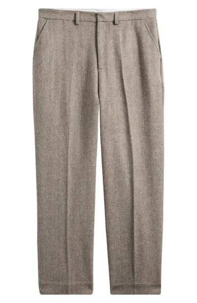 Elwood Herringbone Tweed Wool & Silk Pants In Grey Herringbone