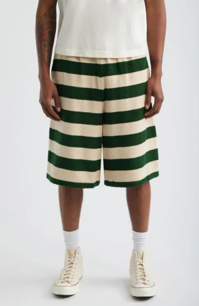 Elwood Jagger Striped Cotton Terry Shorts In Neutral