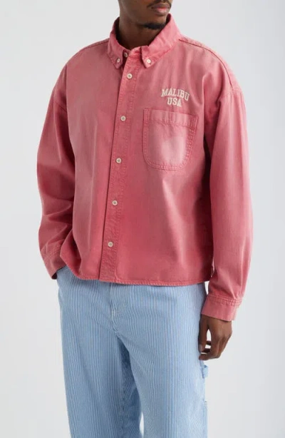 Elwood Malibu Cotton Twill Button Up Shirt In Pink