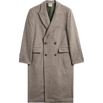 Elwood Manor Herringbone Tweed Wool & Silk Coat In Grey Herringbone