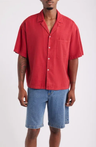 Elwood Oversize Cotton Blend Camp Shirt In Red