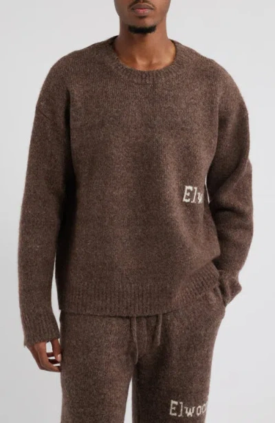 Elwood Oversize Crewneck Sweater In Bordeaux Brown