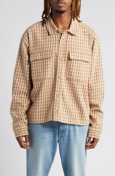 Elwood Oversize Crop Cotton Button-up Shirt In Plaid