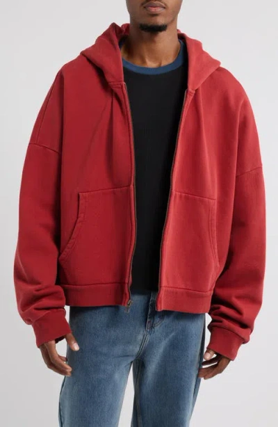 Elwood Oversize Rectangle Zip Hoodie In Cherry