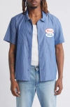 Elwood Pinstripe Short Sleeve Button-up Work Shirt In Cobalt