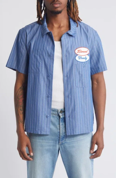 Elwood Pinstripe Short Sleeve Button-up Work Shirt In Cobalt