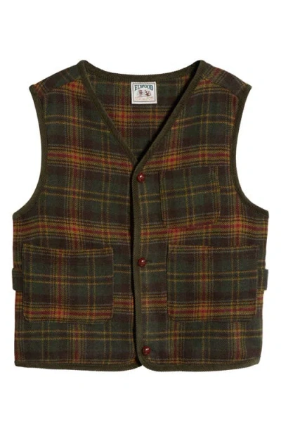 Elwood Plaid Felted Wool Blend Hunter's Vest In Emerald Cottage Plaid