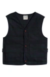 Elwood Plaid Felted Wool Blend Hunter's Vest In Navy Quest Plaid