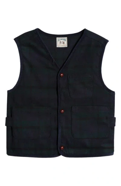 Elwood Plaid Felted Wool Blend Hunter's Vest In Navy Quest Plaid