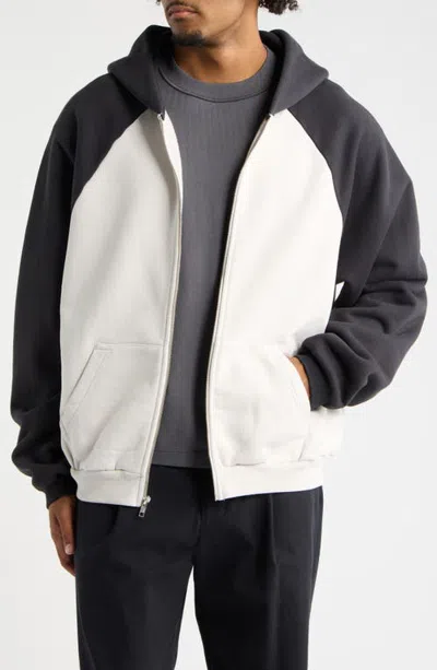 Elwood Ragglan Colorblock Zip Hoodie In Bone/black