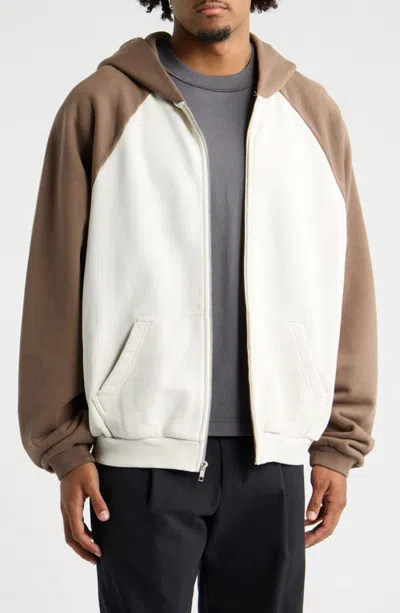 Elwood Ragglan Colorblock Zip Hoodie In Bone/brown