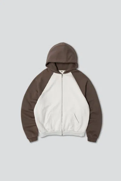 Elwood Raglan Zip Hoodie In Bone/brown