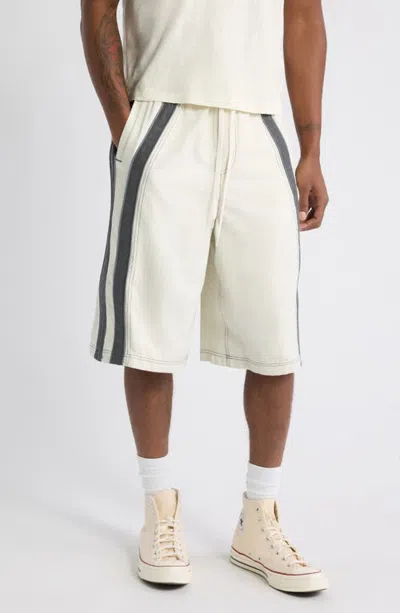 Elwood Reflective Baggy Surf Shorts In Off White/charcoal