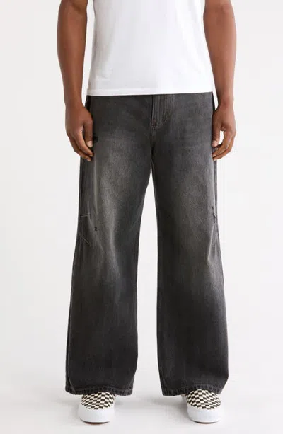 Elwood Tapered Knee Denim Pants In Washed Black