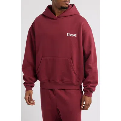 Elwood Trademark Logo Heavyweight Hoodie In Burgundy