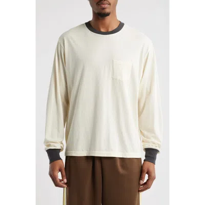 Elwood Trophy Long Sleeve Organic Cotton Ringer T-shirt In Field White