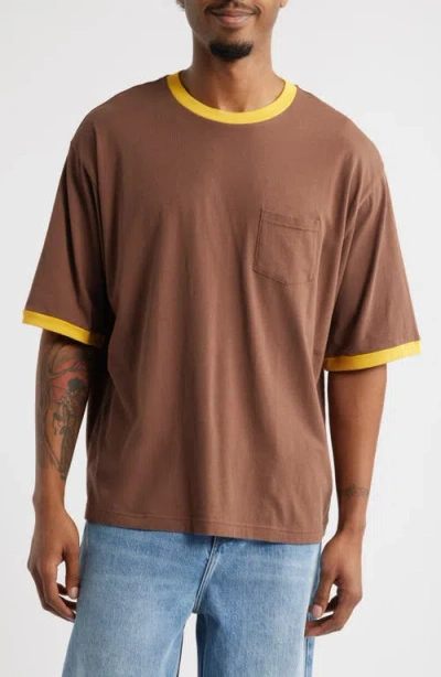 Elwood Trophy Ringers Oversize Organic Cotton Pocket T-shirt In Bulldog Brown