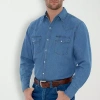 Ely Cattleman Bleached Denim Big And Tall Mens Long Sleeve Western Shirt In Blue