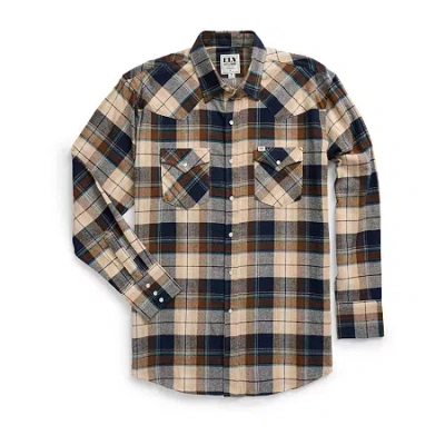 Ely Cattleman Mens Long Sleeve Classic Fit Flannel Shirt In Sand