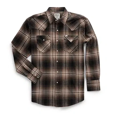 Ely Cattleman Mens Long Sleeve Classic Fit Tall Flannel Shirt In Sand