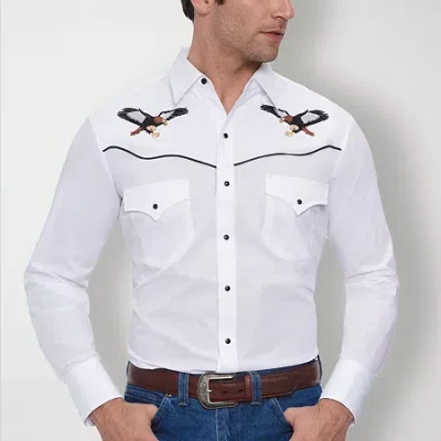 Ely Cattleman Mens Long Sleeve Western Shirt In White