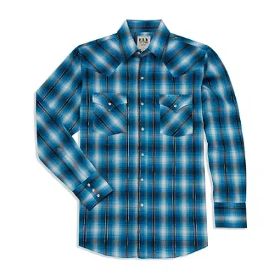 Ely Cattleman Metallic Thread Plaid Mens Long Sleeve Western Shirt In Blue