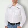 Ely Cattleman Piped-yolk Mens Long Sleeve Classic Fit Button-down Shirt In White