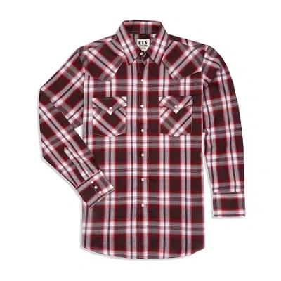 Ely Cattleman Plaid Big And Tall Mens Long Sleeve Western Shirt In Burgundy
