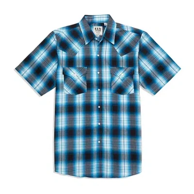 Ely Cattleman Plaid Big And Tall Mens Short Sleeve Western Shirt In Blue