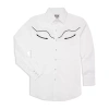 Ely Cattleman Retro Solid With Piping Big And Tall Mens Long Sleeve Western Shirt In White