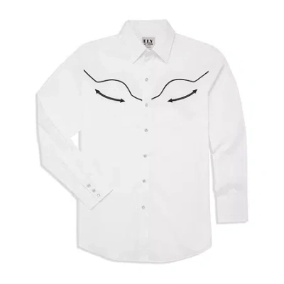 Ely Cattleman Retro Solid With Piping Big And Tall Mens Long Sleeve Western Shirt In White