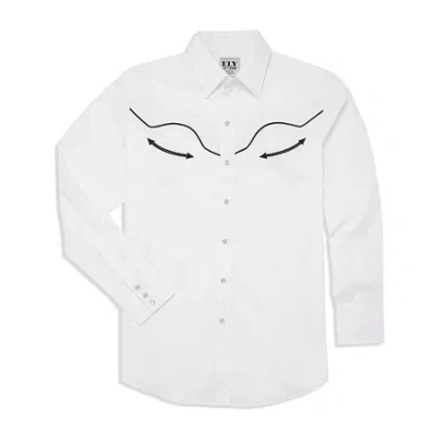 Ely Cattleman Retro Solid With Piping Mens Long Sleeve Western Shirt In White