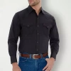 Ely Cattleman Snap Front Mens Long Sleeve Classic Fit Big And Tall Button-down Shirt In Black