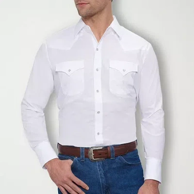 Ely Cattleman Snap Front Mens Long Sleeve Classic Fit Button-down Shirt In White