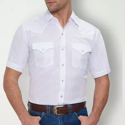 Ely Cattleman Snap Front Mens Short Sleeve Classic Fit Button-down Shirt In White