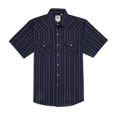 Ely Cattleman Stripe Big And Tall Mens Short Sleeve Western Shirt In Blue