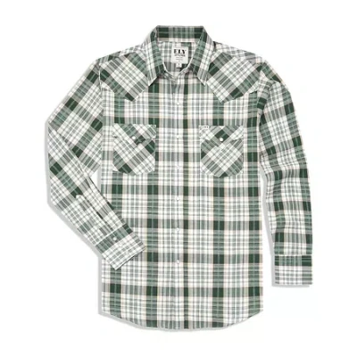 Ely Cattleman Textured Aztec Plaid Mens Long Sleeve Western Shirt In Green