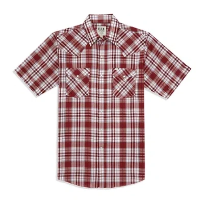 Ely Cattleman Textured Aztec Plaid Mens Short Sleeve Western Shirt In Burgundy