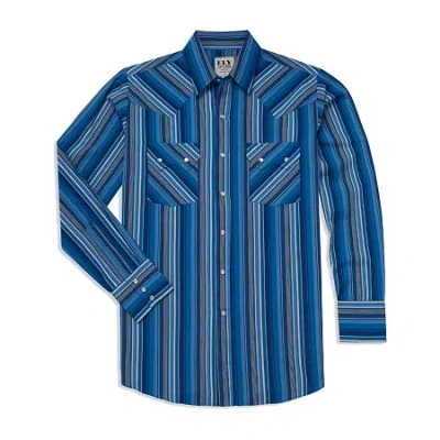 Ely Cattleman Textured Plaid Mens Long Sleeve Western Shirt In Blue