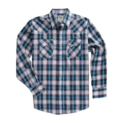 Ely Cattleman Textured Plaid Mens Long Sleeve Western Shirt In Blue