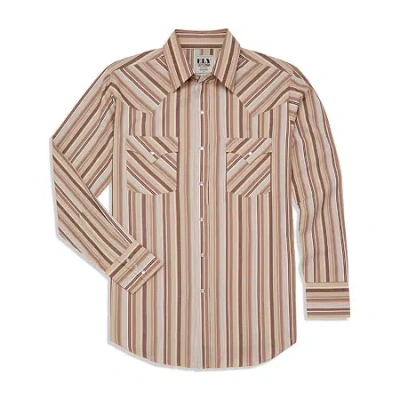 Ely Cattleman Textured Stripe Mens Long Sleeve Western Shirt In Brown