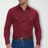 Ely Cattleman Tonal Snap Front Mens Long Sleeve Classic Fit Button-down Shirt In Red