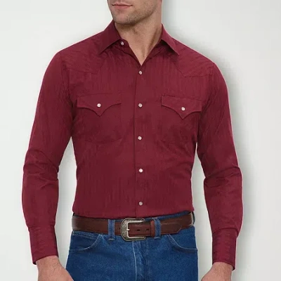 Ely Cattleman Tonal Snap Front Mens Long Sleeve Classic Fit Button-down Shirt In Red