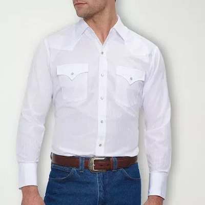 Ely Cattleman Tonal Snap Front Mens Long Sleeve Classic Fit Button-down Shirt In White