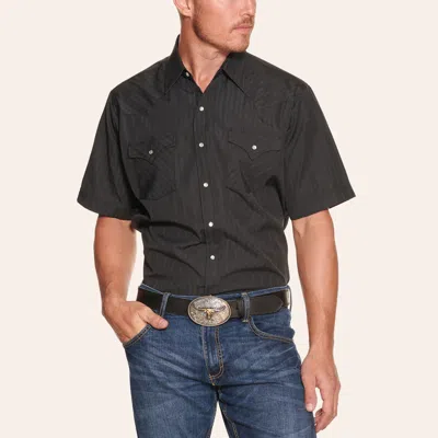 Ely Cattleman Tone On Tone Solid Black Short Sleeve Western Shirt