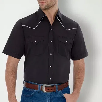Ely Cattleman Western Mens Short Sleeve Classic Fit Button-down Shirt In Black